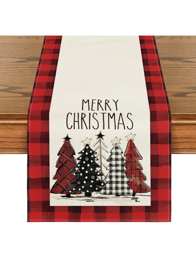 Artoid Mode Artoid Mode Watercolor Red and Black Buffalo Plaid Christmas Trees Merry Xmas Table Runner, Seasonal Winter Holiday Kitchen Dining Table Decoration for Indoor Outdoor Home Party Decor 13 x 72 Inch - Image 1