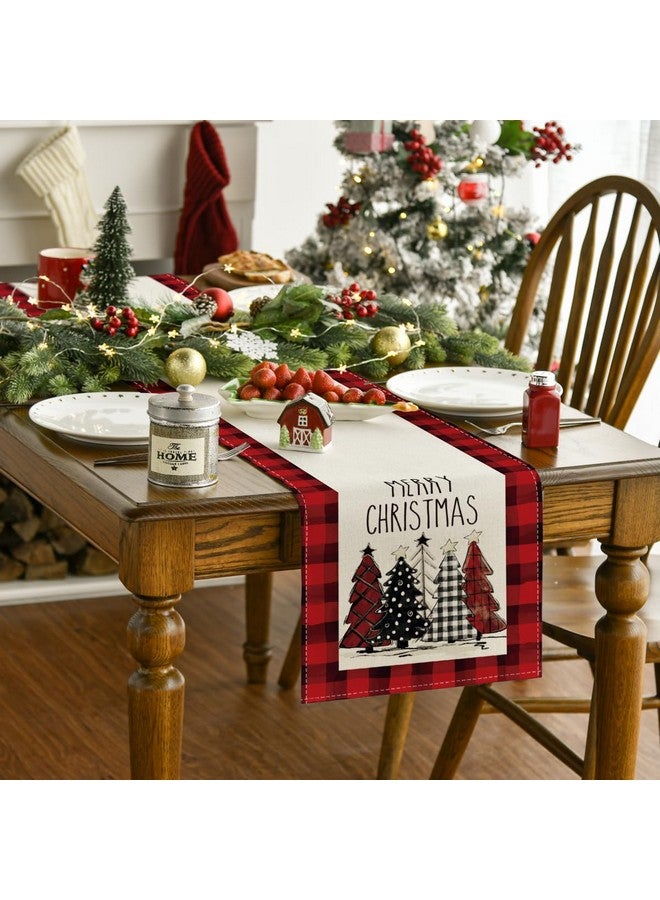 Artoid Mode Artoid Mode Watercolor Red and Black Buffalo Plaid Christmas Trees Merry Xmas Table Runner, Seasonal Winter Holiday Kitchen Dining Table Decoration for Indoor Outdoor Home Party Decor 13 x 72 Inch - Image 2