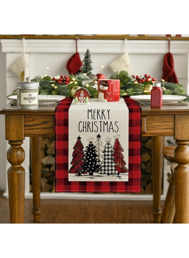 Artoid Mode Artoid Mode Watercolor Red and Black Buffalo Plaid Christmas Trees Merry Xmas Table Runner, Seasonal Winter Holiday Kitchen Dining Table Decoration for Indoor Outdoor Home Party Decor 13 x 72 Inch - Image 3