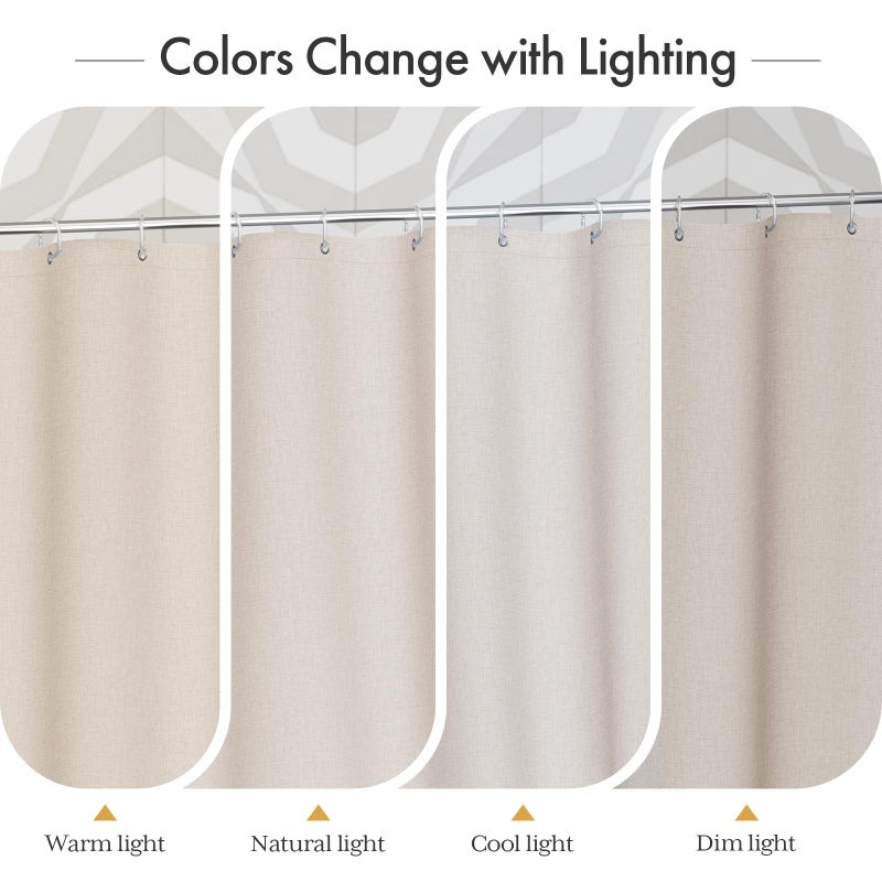 AmazerBath Boho Shower Curtain for Bathroom, 72x72 Beige Shower Curtain with Tassels, Modern Farmhouse Shower Curtain Set with Hooks, Neutral Faux Linen Light Tan Toned, Water Repellent - Image 5
