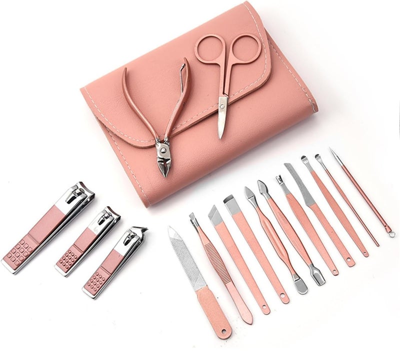 Bluwings Bluwings 16 in 1 Stainless Steel Professional Manicure Set Nail Cutter for Women Nail Scissors Luxury Grooming Kit Manicure Pedicure Kit with Leather Case for Women Nail Repairs Acne Remover needle 1 Set Peach - Image 5