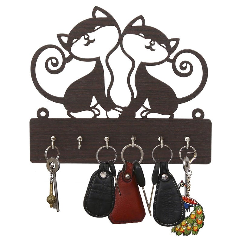 SHREE RAM IMPEX Kitty Cat Key Holder for Stylish Unique Design Wood Key Holder Best Decorative Item for Home Decor Wooden Keychain Hangers for Office - Image 1