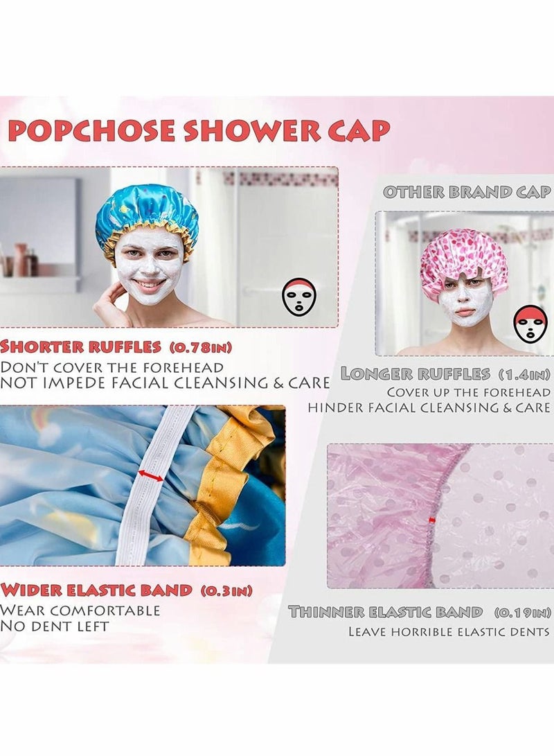 Shower Cap, Caps for Women Long Hair, Reusable Double Layer Waterproof Hair Bath Stylish Satin Bonnet, Soft Comfortable EVA Lined Hat All Length (3 PCS) - Image 4