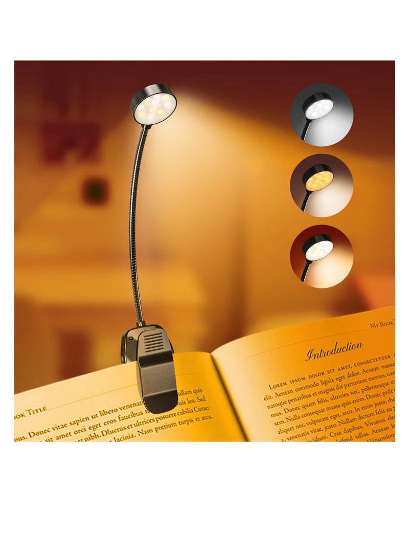 Y&D Rechargeable Book Reading Light Lamp, for in Bed, Eye Caring Adjustable Brightness 3 Color, Lightweight Flexible Clip On Light, Type-C Clip, Lovers Kids - Image 1