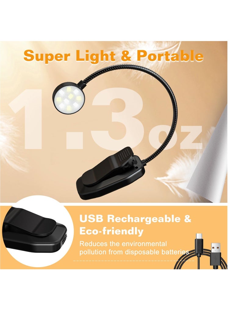 Y&D Rechargeable Book Reading Light Lamp, for in Bed, Eye Caring Adjustable Brightness 3 Color, Lightweight Flexible Clip On Light, Type-C Clip, Lovers Kids - Image 4