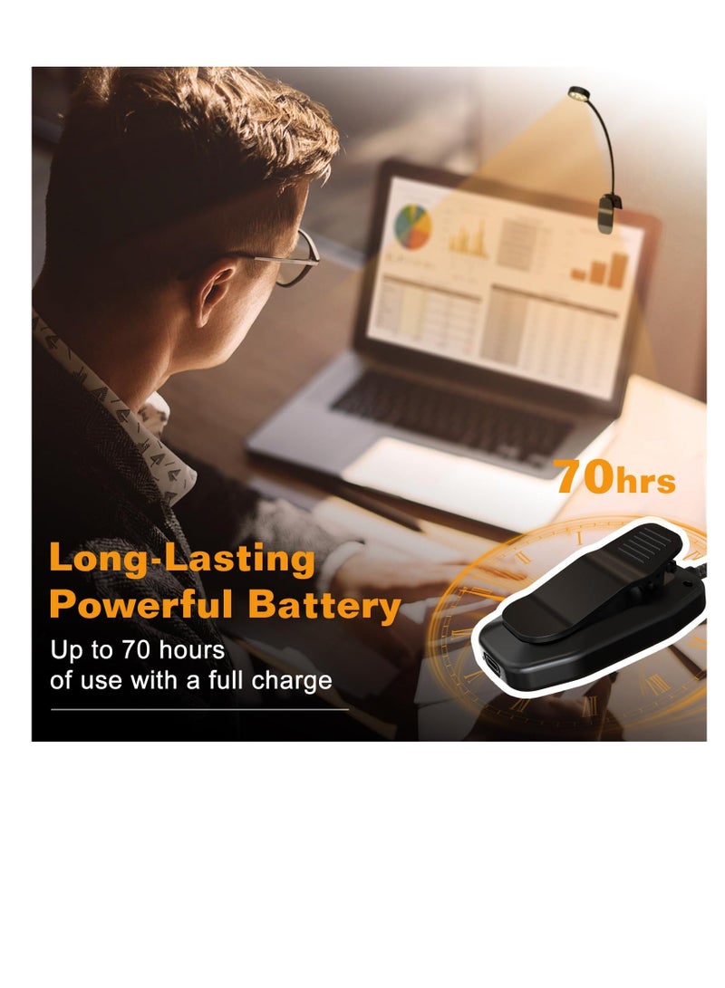 Y&D Rechargeable Book Reading Light Lamp, for in Bed, Eye Caring Adjustable Brightness 3 Color, Lightweight Flexible Clip On Light, Type-C Clip, Lovers Kids - Image 5