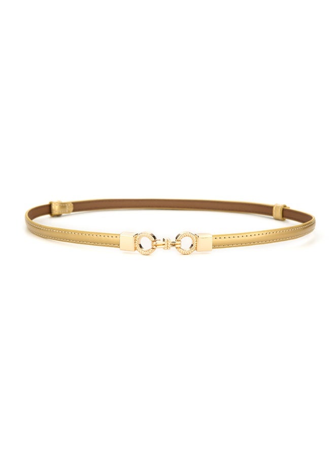 xozgdovg Ladies Versatile Leather Belt for Dresses and Coats Glasses-Gold 