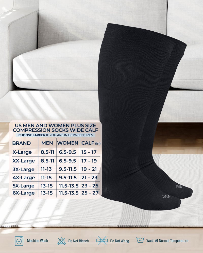 Doctor's Select Copper Plus Size Compression Socks Wide Calf - 2 Pairs | 20-30mmHg Extra Wide Calf Compression Sock Women | Copper Compression Socks Men & Women | Extra Wide Calf Compression Sock for Swelling & Circulation Support | Black - Image 3