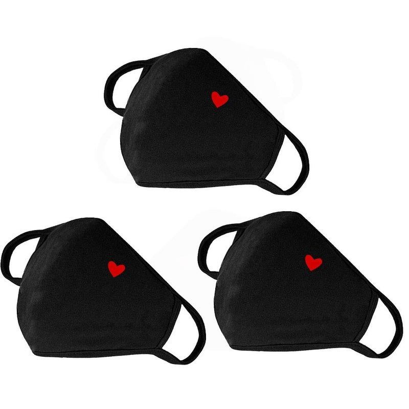 comfso Fashion Cute Heart Face Protection with Adjustable Nose Bridge Gifts for Women Unisex Cotton Cloth Heart Masks Washable Reusable Warm for Outdoor Activities Valentines Day - Image 3