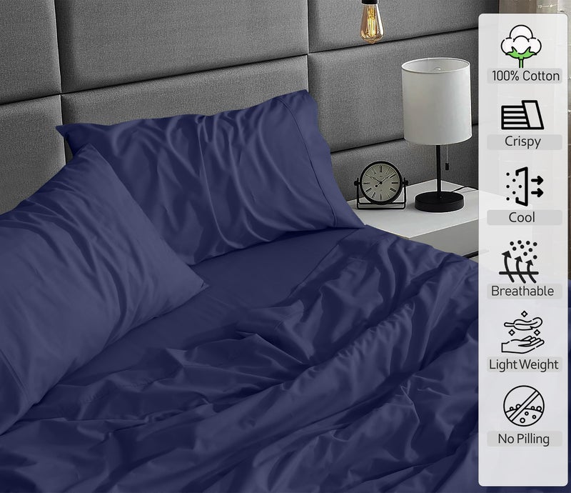 Ruvanti 100% Cotton Sheets for Queen Size Bed - Crispy Cooling Percale Sheets - Breathable & Durable Queen Sheet Set - Deep Pocket 16 Inches (Fits up to 18") - Crown Blue - 4 Pieces - Image 3