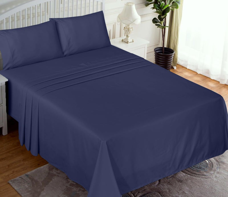 Ruvanti 100% Cotton Sheets for Queen Size Bed - Crispy Cooling Percale Sheets - Breathable & Durable Queen Sheet Set - Deep Pocket 16 Inches (Fits up to 18") - Crown Blue - 4 Pieces - Image 2