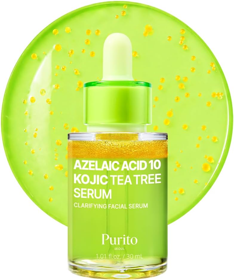 PURITO Azelaic Acid 10 Kojic Tea Tree Serum, Korean Facial Serum for Breakouts, Acne-Prone Skin, Marks, Pore Care & Even Tone, 20% Triple Active Formula with Tea Tree Capsules, 30 ml 1.01 fl.oz | Redness Relief, Tea Tree Extract, Blemish Care, Oily & Sensitive Skin, Korean Skin Care - Image 1