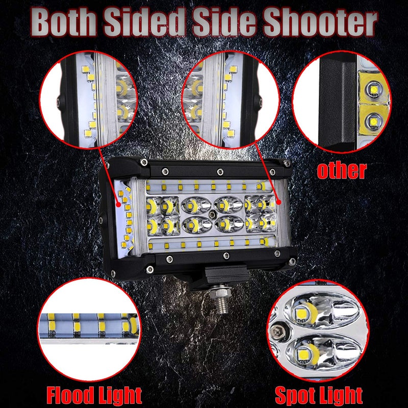 Muto-Beam Side Shooter Led Pod Lights  Muto-Beam 2Pcs 5Inch Quad Row Light Bars Led Fog Lights Off Road Driving Lighting Spot Flood Combo Light Work Lights For Truck Utv Atv Suv Boat Tractor - Image 2