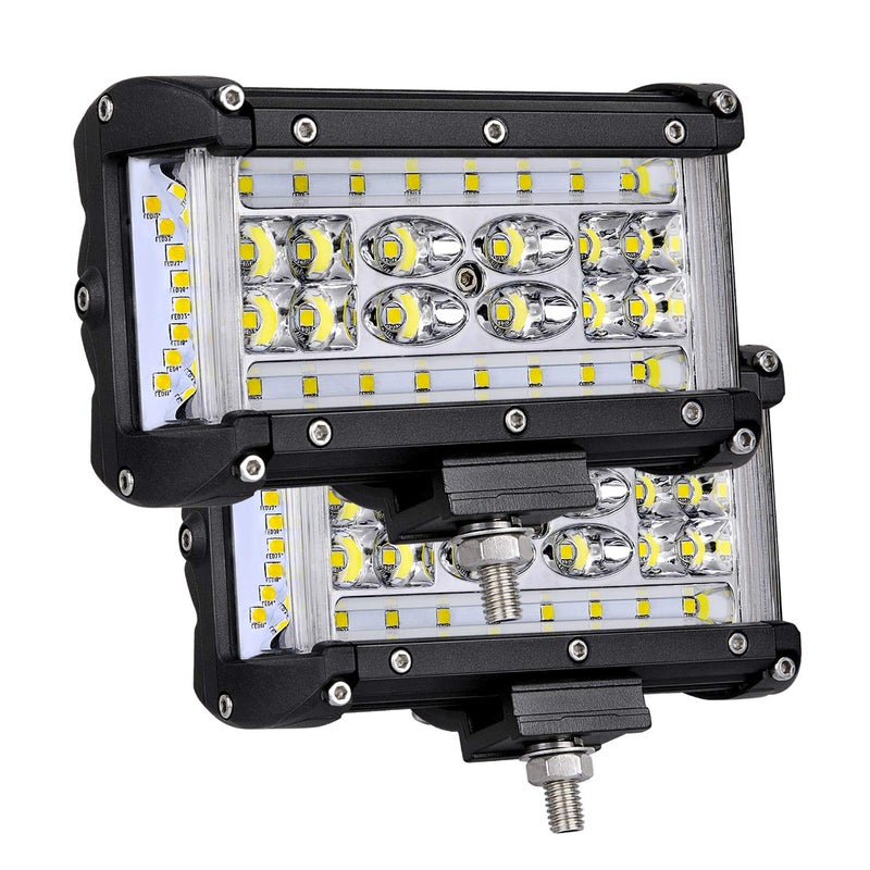 Muto-Beam Side Shooter Led Pod Lights  Muto-Beam 2Pcs 5Inch Quad Row Light Bars Led Fog Lights Off Road Driving Lighting Spot Flood Combo Light Work Lights For Truck Utv Atv Suv Boat Tractor - Image 1