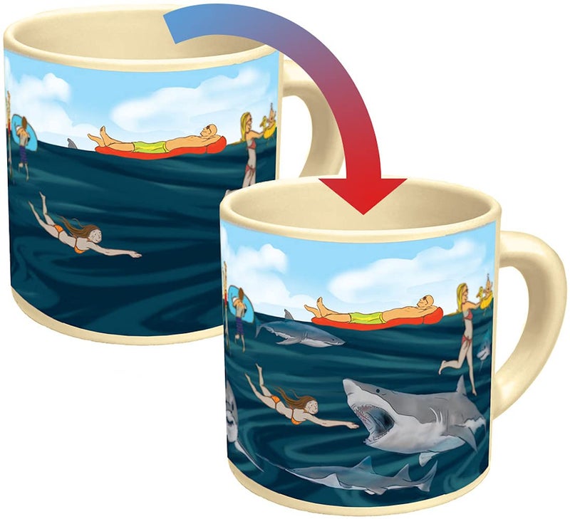 The Unemployed Philosophers Guild Shark Heat Changing Color Transforming Mug - Add Coffee and Sharks Appear Under the Water, Comes in a Fun Box,14 oz - Image 1