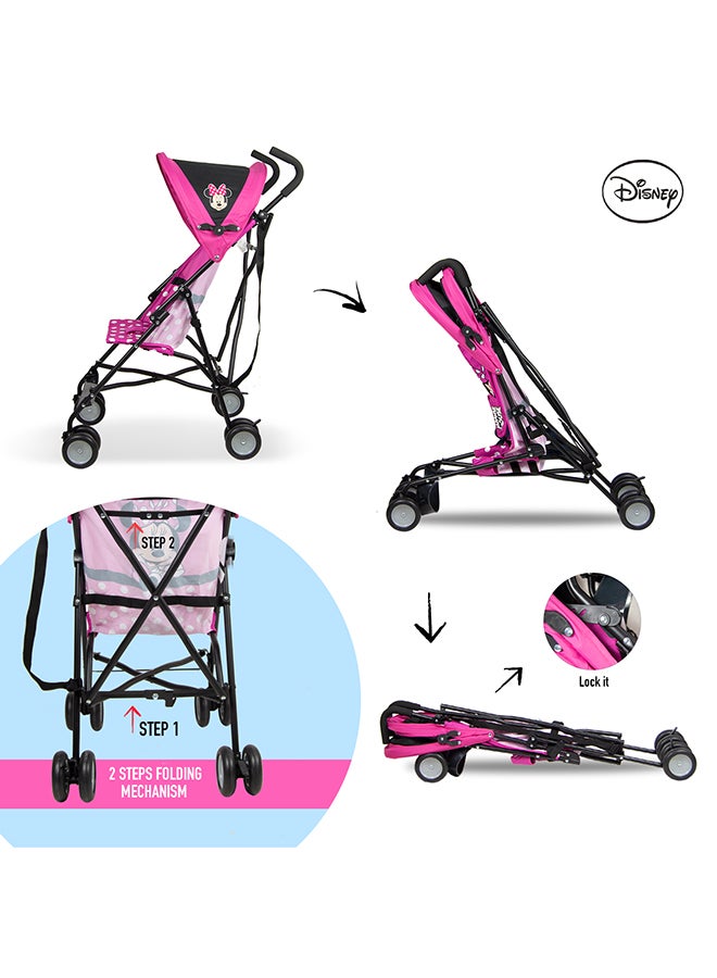 Disney Minnie Mouse Lightweight Buggy Stroller 3 - 36 Months, Pink, Rear Breaks, Shoulder Strap - Image 3