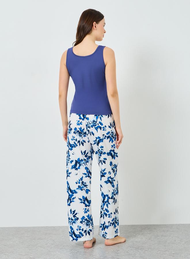 Styli Blue Sleeveless Top and Floral Printed Pyjama Set - Image 5