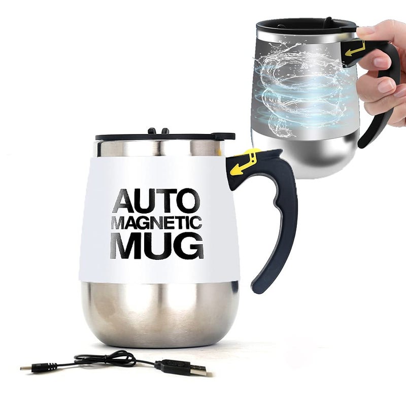 daasigwaa Self Stirring Mug  Rechargeable Magnetic Electric Auto Mixing Stainless Steel Cup for OfficeKitchenTravelHome CoffeeTeaHot ChocolateMilk400 ml135 ozWhite