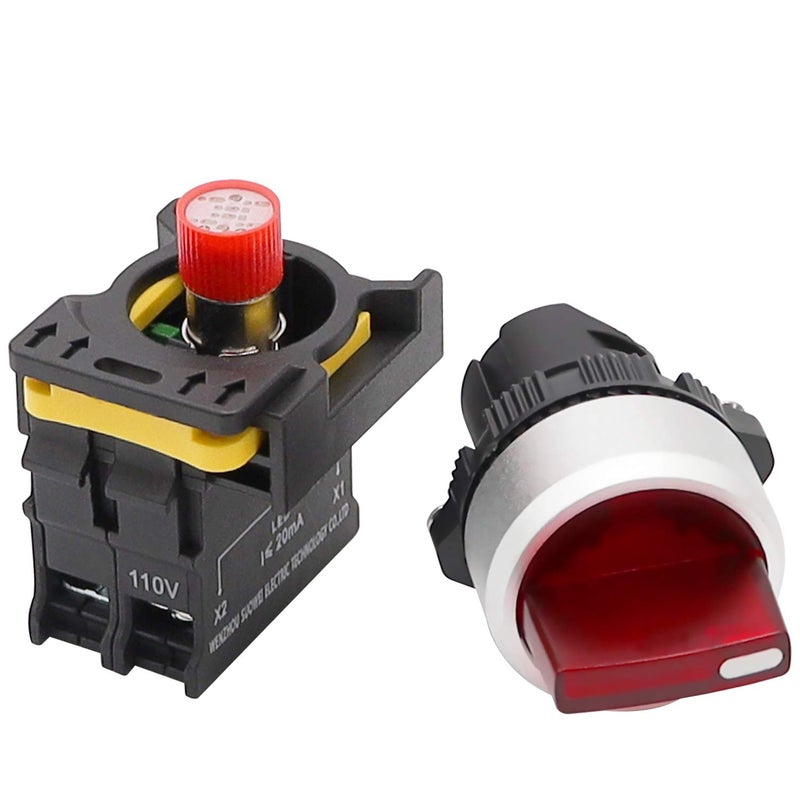 mxuteuk Red LED Light Voltage 110V-220V 22mm 1 NO 2 Positions Waterproof IP65 Latching Rotary Selector Switch 10A 600V LA155-A1-10XD-R - Image 3