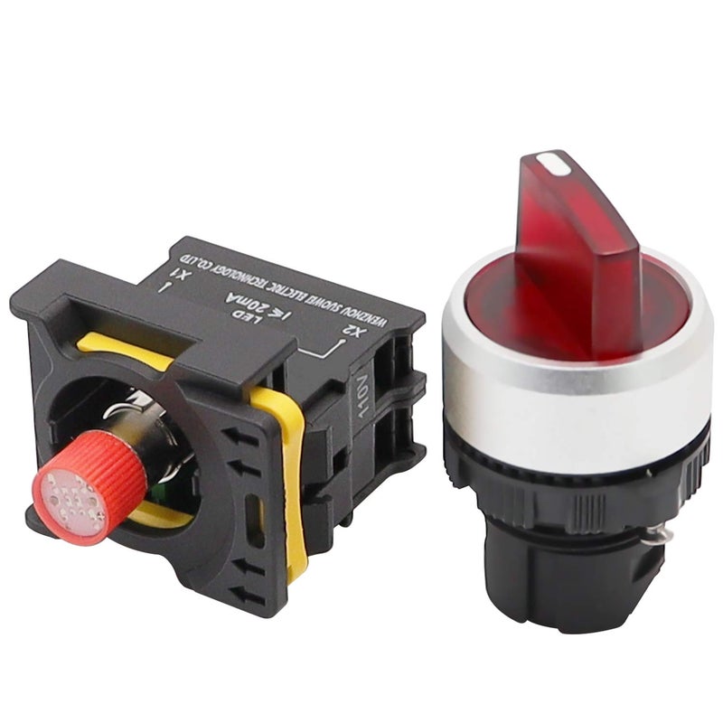 mxuteuk Red LED Light Voltage 110V-220V 22mm 1 NO 2 Positions Waterproof IP65 Latching Rotary Selector Switch 10A 600V LA155-A1-10XD-R - Image 4