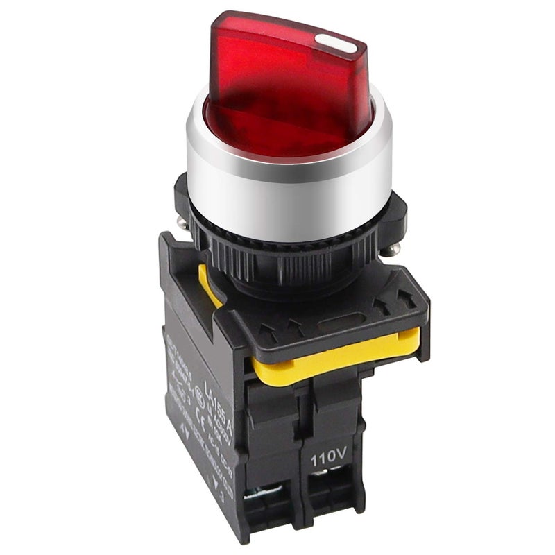 mxuteuk Red LED Light Voltage 110V-220V 22mm 1 NO 2 Positions Waterproof IP65 Latching Rotary Selector Switch 10A 600V LA155-A1-10XD-R - Image 1