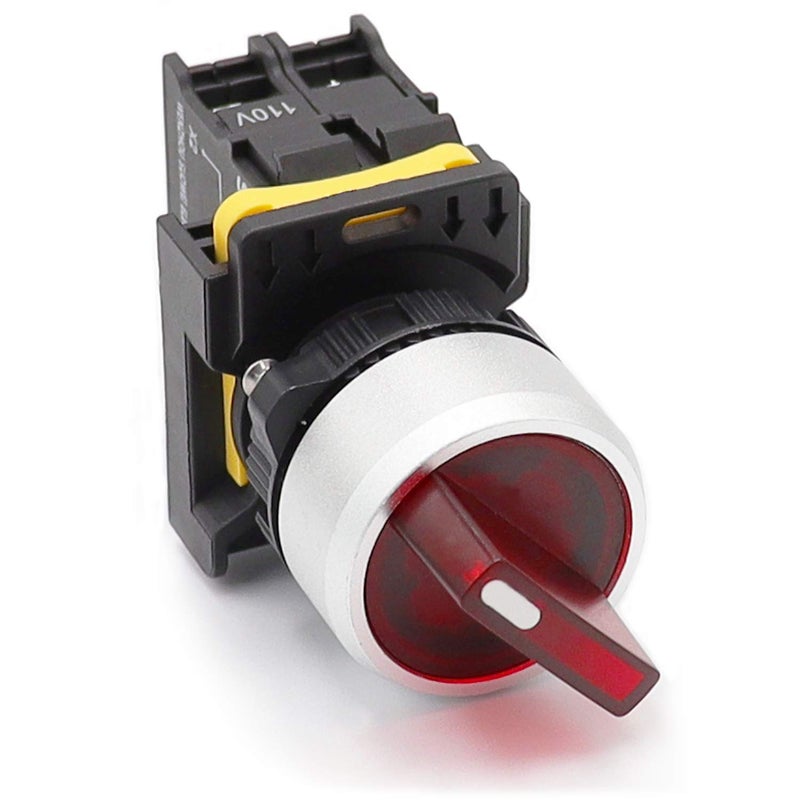 mxuteuk Red LED Light Voltage 110V-220V 22mm 1 NO 2 Positions Waterproof IP65 Latching Rotary Selector Switch 10A 600V LA155-A1-10XD-R - Image 2