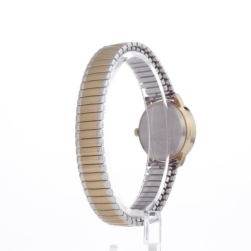 TIMEX ساعة تيمكس النسائية سهلة القراءة 25 مم - علبة ثنائية اللون بقرص أبيض مع حزام توسيع ثنائي اللون طويل جداً - Image 5