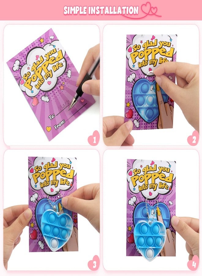 SURCVIO Valentine Day Gifts for Kids, 24 Pack Pop Fidget Heart-Shaped Mini Push Bubble Sensory it Fingertip Keychain Fidget Toys Decompression Valentines Classroom Party Favors Exchange Gifts - Image 5