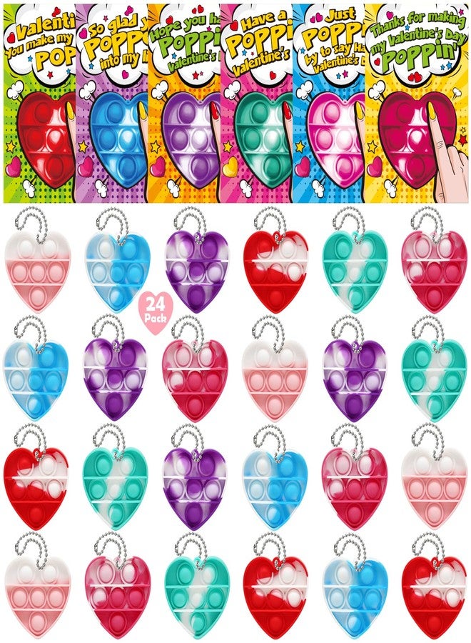SURCVIO Valentine Day Gifts for Kids, 24 Pack Pop Fidget Heart-Shaped Mini Push Bubble Sensory it Fingertip Keychain Fidget Toys Decompression Valentines Classroom Party Favors Exchange Gifts - Image 2