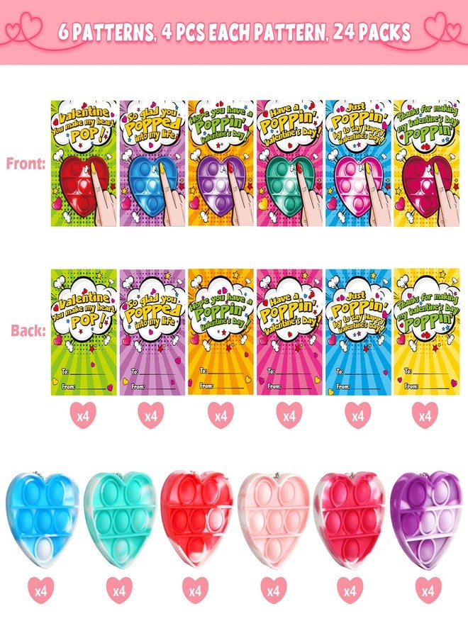 SURCVIO Valentine Day Gifts for Kids, 24 Pack Pop Fidget Heart-Shaped Mini Push Bubble Sensory it Fingertip Keychain Fidget Toys Decompression Valentines Classroom Party Favors Exchange Gifts - Image 3