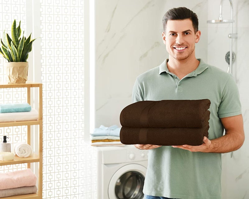 TIQH 600 GSM 100% Cotton Highly Absorbent and Quick Dry Extra Large Bath/Beach Towel/Jumbo Bath Sheet (36x72 Inches, Brown) - Image 5
