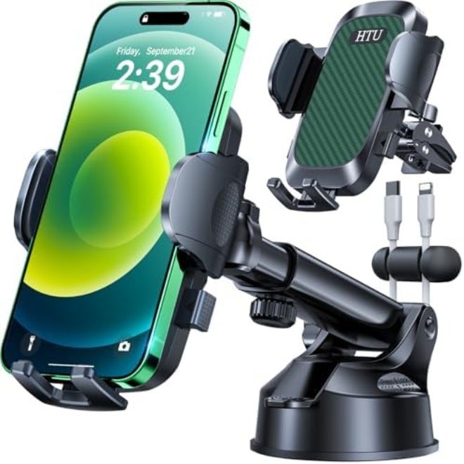 HTU 2026 Ultimate Best【True Military-Grade & Safety Cert】Car Phone Holder HTU【Upgraded 360 Rotation & 100+LBS Strongest Suction】5-in-1 Truck Windshield Dashboard Vent Mount Stand for iPhone Android, Black - Image 1