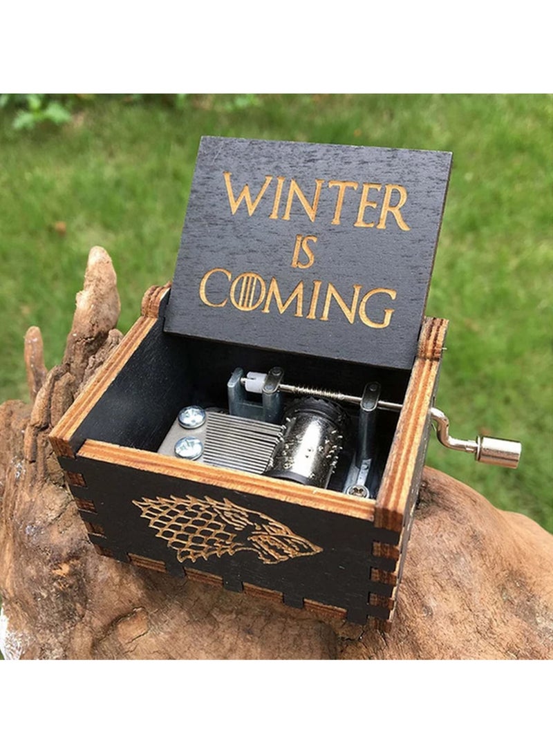 1PCS Game of Thrones House Stark Black Edition Wooden Music Box Gift for Fans Adults Kids Collectors Winterfell Theme Classic Mini Musical Box for All Ages  - Image 2