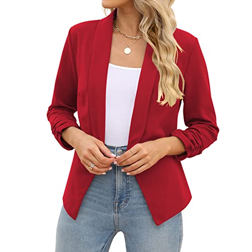 POGTMM Women's Boyfriend Blazer Tailored Suit Coat Jacket (S, Red) - Image 2