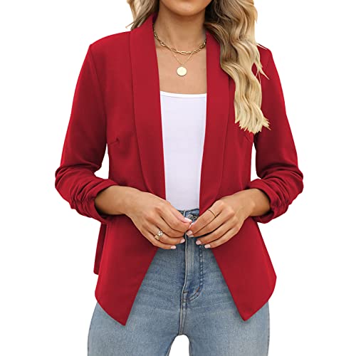 POGTMM Women's Boyfriend Blazer Tailored Suit Coat Jacket (S, Red) - Image 3