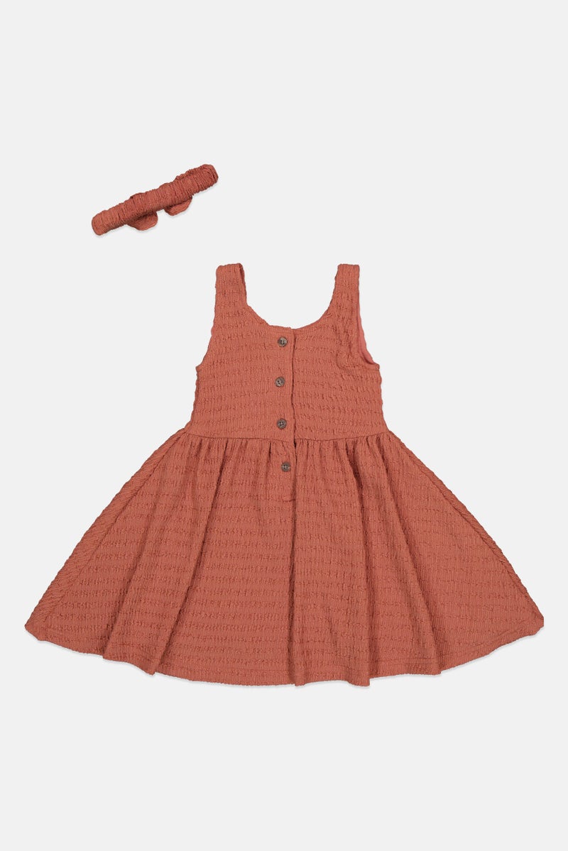 Willow & Whistle Toddlers Girl 2 Pieces Textured Dress With Headband Set, Rust Brown - Image 3