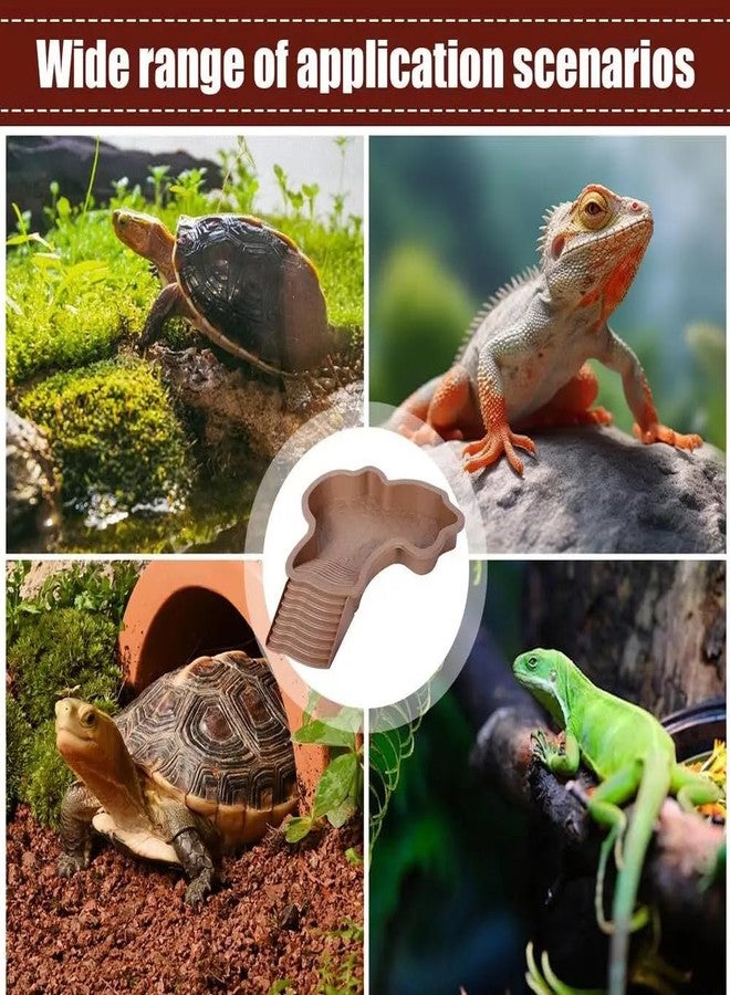 Flushbay Extra Large Reptile Bathing Pool Reptile Feeding Dish Water Bowl with Ramp Aquarium Ornament for Gecko, Snake, Turtle, Bearded Dragon, Lizard Bath (Brown Yellow) - Image 3