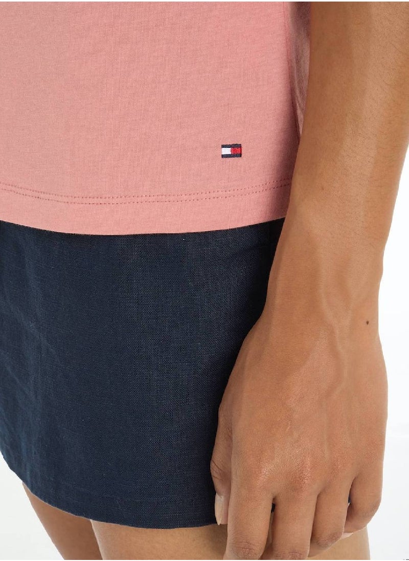 TOMMY HILFIGER Women's Signature Logo Featuring a Crew Neck T-Shirt -  Pure cotton, Pink  - Image 4