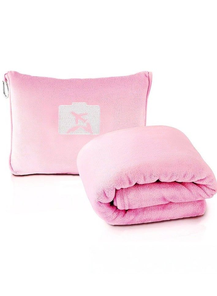 Travel Blanket & Pillow Set - Ultra Soft, Lightweight & Easy to Carry, 65x40 Inches, Includes Carrying Case, Luggage Sleeve and Airplane Comfort Backpack Clip (Pink) - Image 1