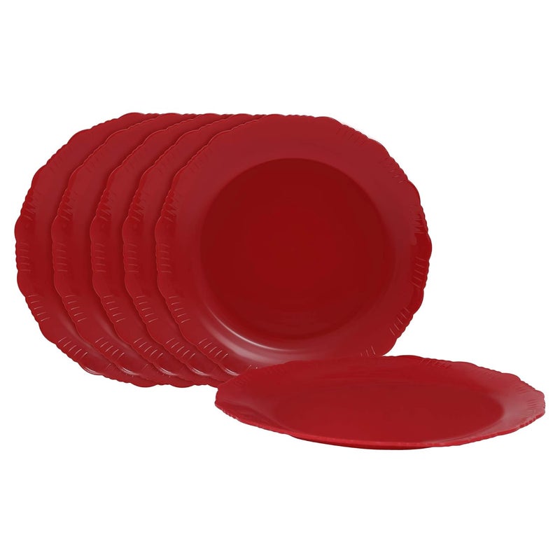 Cutting EDGE Round Colorful Set of Dinner Plates for Families Daily Use Parties Unbreakable Kid Friendly Microwave Safe Dishwasher Safe Set of 6 Dark Red - Image 1
