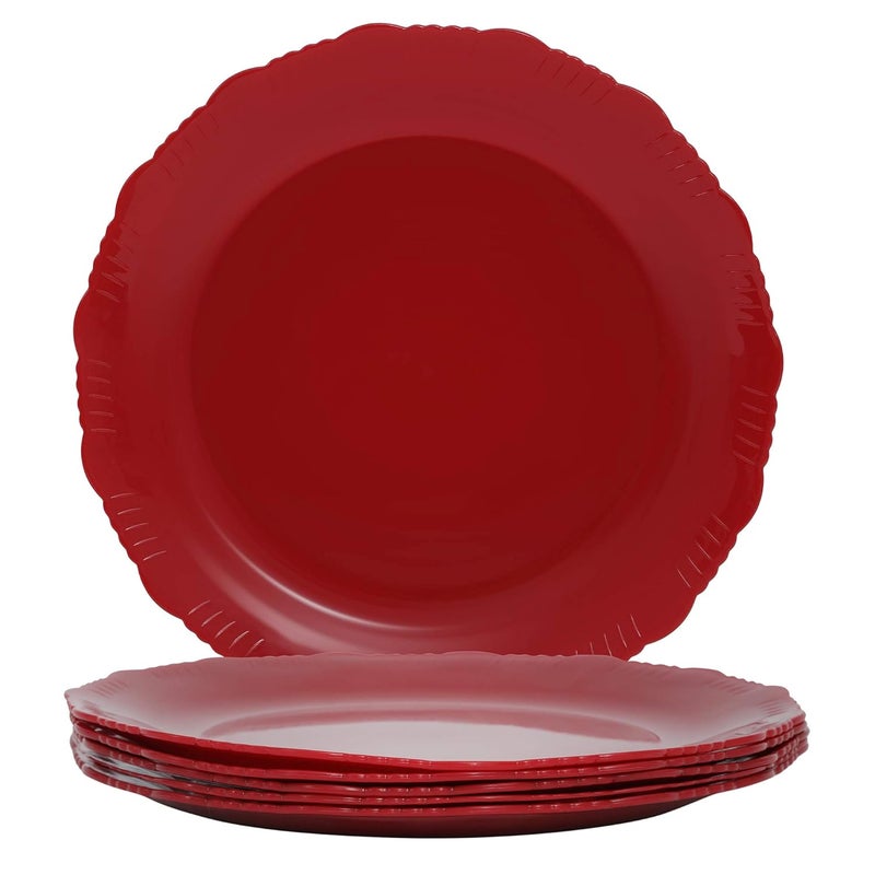 Cutting EDGE Round Colorful Set of Dinner Plates for Families Daily Use Parties Unbreakable Kid Friendly Microwave Safe Dishwasher Safe Set of 6 Dark Red - Image 4