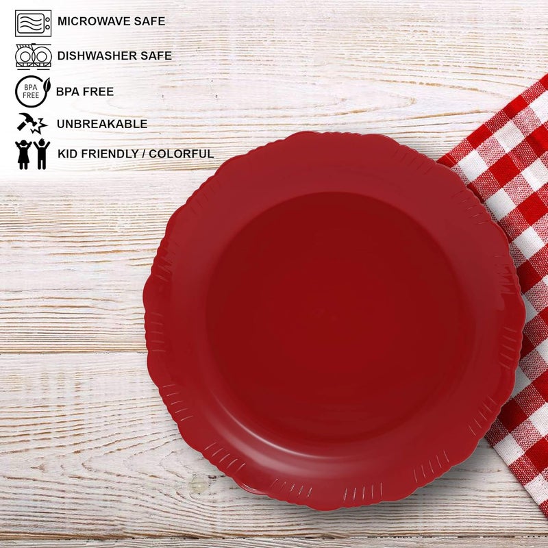 Cutting EDGE Round Colorful Set of Dinner Plates for Families Daily Use Parties Unbreakable Kid Friendly Microwave Safe Dishwasher Safe Set of 6 Dark Red - Image 2