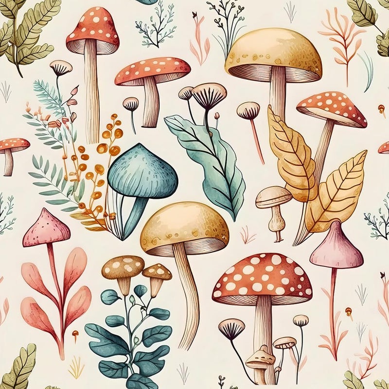 MuralPeel Cute Fairyland Mushroom Leaf Botanical Plants Peel and Stick Wallpaper Self Adhesive Removable Easy Peel Off Stick on Wall Paper for Bedroom Cabinet Renter Friendly - Image 2