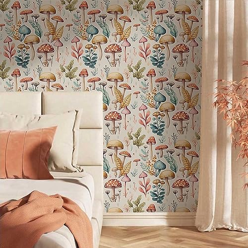 MuralPeel Cute Fairyland Mushroom Leaf Botanical Plants Peel and Stick Wallpaper Self Adhesive Removable Easy Peel Off Stick on Wall Paper for Bedroom Cabinet Renter Friendly - Image 3