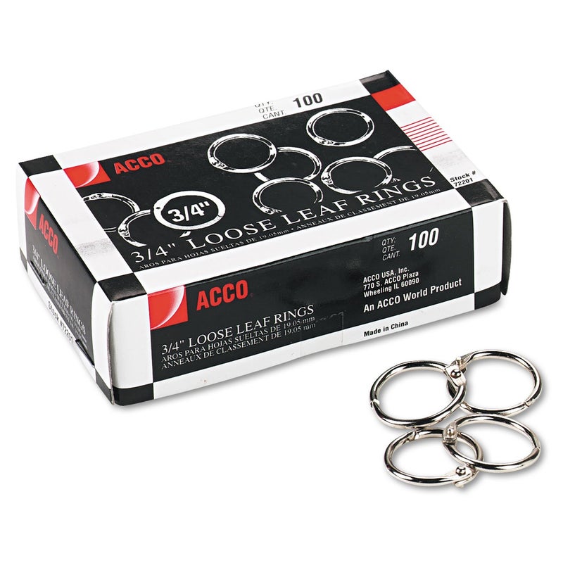 ACCO Brands خواتم مجلدات ورق ACCO، 3/4"، فضي، 100 حلقة/علبة (72201) - Image 1