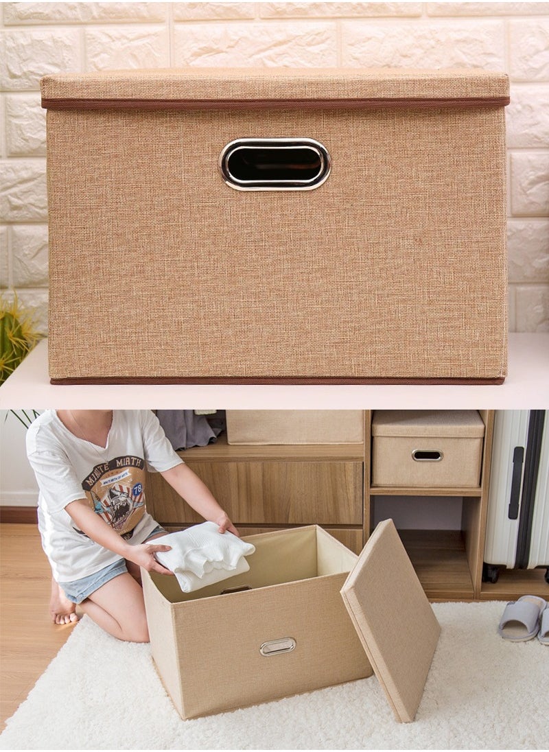 TAPIT 1PCS Collapsible Stackable Storage Bins with Lids, Closet Storage Bins with Handles, Closet Shelf Organizer and Storage, Linen Fabric Storage Baskets Washable (Khaki)  - Image 1