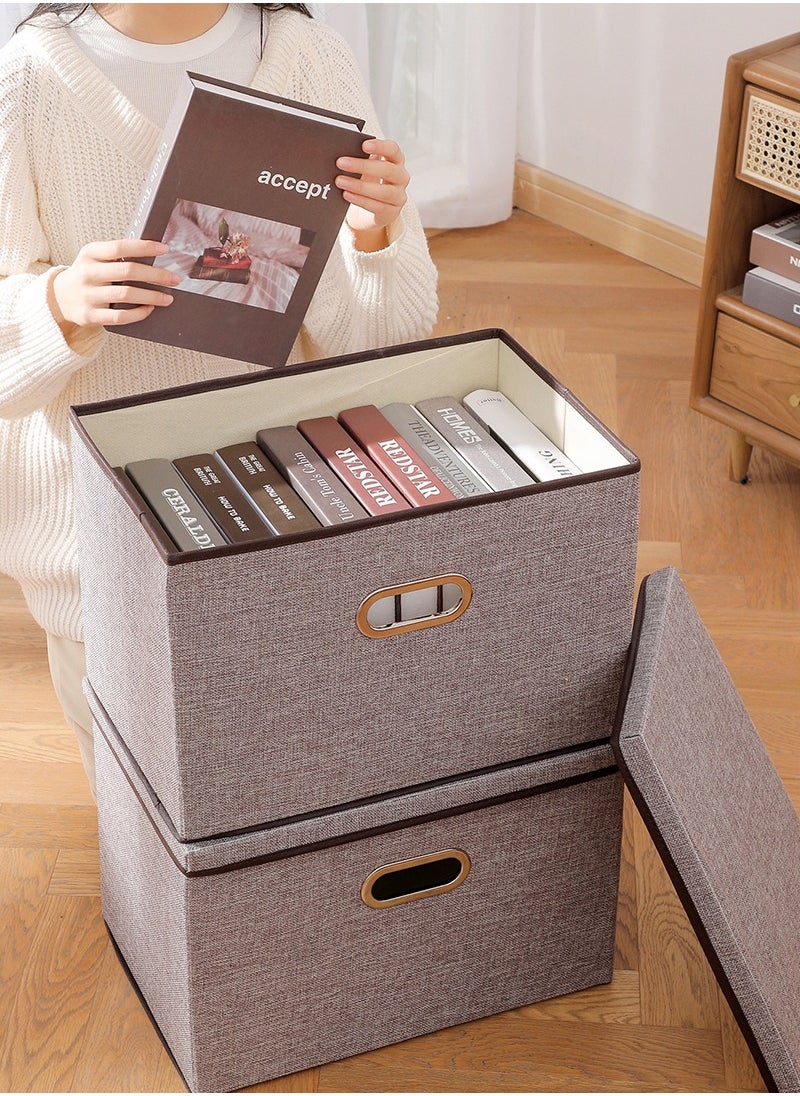 TAPIT 1PCS Collapsible Stackable Storage Bins with Lids, Closet Storage Bins with Handles, Closet Shelf Organizer and Storage, Linen Fabric Storage Baskets Washable (Khaki)  - Image 2