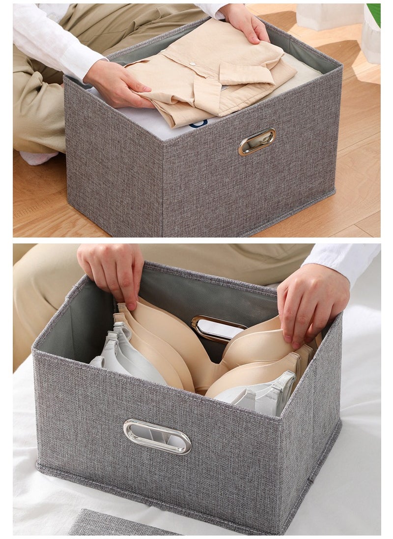 TAPIT 1PCS Collapsible Stackable Storage Bins with Lids, Closet Storage Bins with Handles, Closet Shelf Organizer and Storage, Linen Fabric Storage Baskets Washable (Khaki)  - Image 3