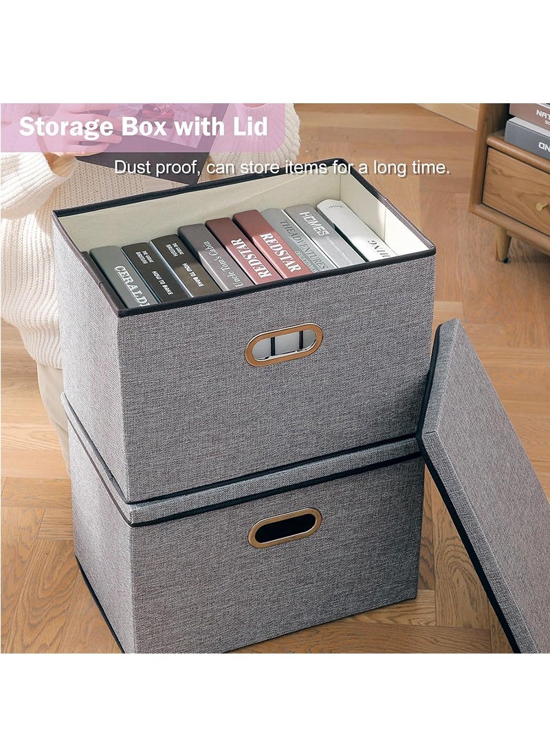 TAPIT 1PCS Collapsible Stackable Storage Bins with Lids, Closet Storage Bins with Handles, Closet Shelf Organizer and Storage, Linen Fabric Storage Baskets Washable (Khaki)  - Image 4