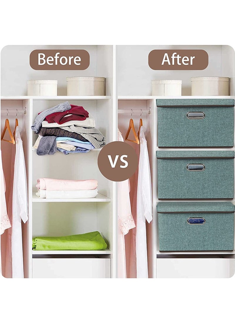 TAPIT 1PCS Collapsible Stackable Storage Bins with Lids, Closet Storage Bins with Handles, Closet Shelf Organizer and Storage, Linen Fabric Storage Baskets Washable (Khaki)  - Image 5